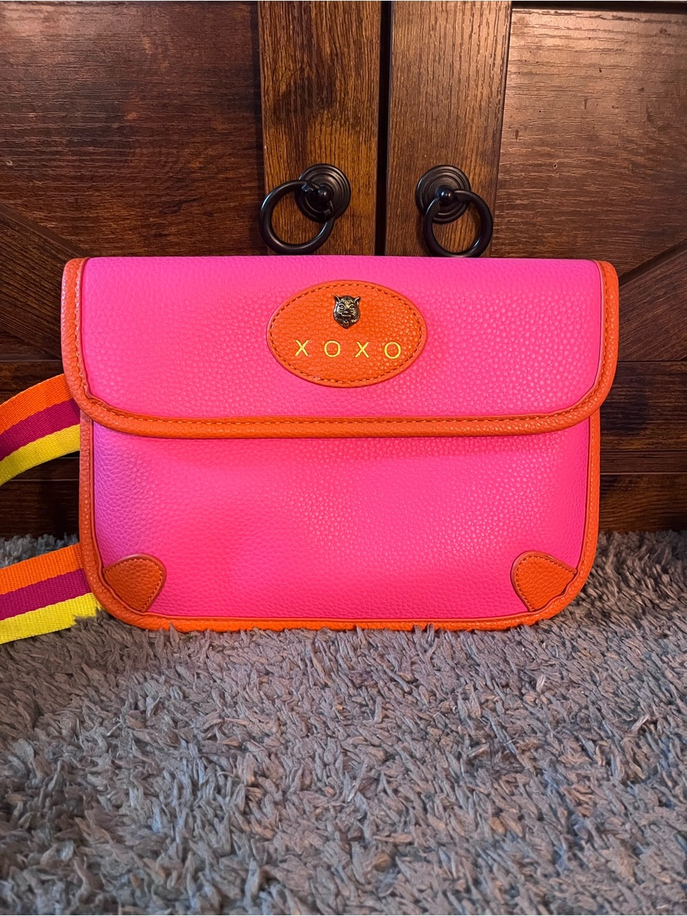 XOXO bengal Neon Pink bumbag with Orange Trim and Multicolor Strap - Picture 2 of 6